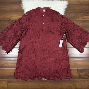 J.Marie Women's Size XL Red Wine‎ Seraphina Floral 3D Lace Long Sleeve Dress